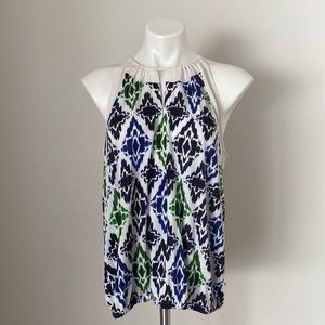 Ann Taylor Patterned Sleeveless White Multi Color Size L